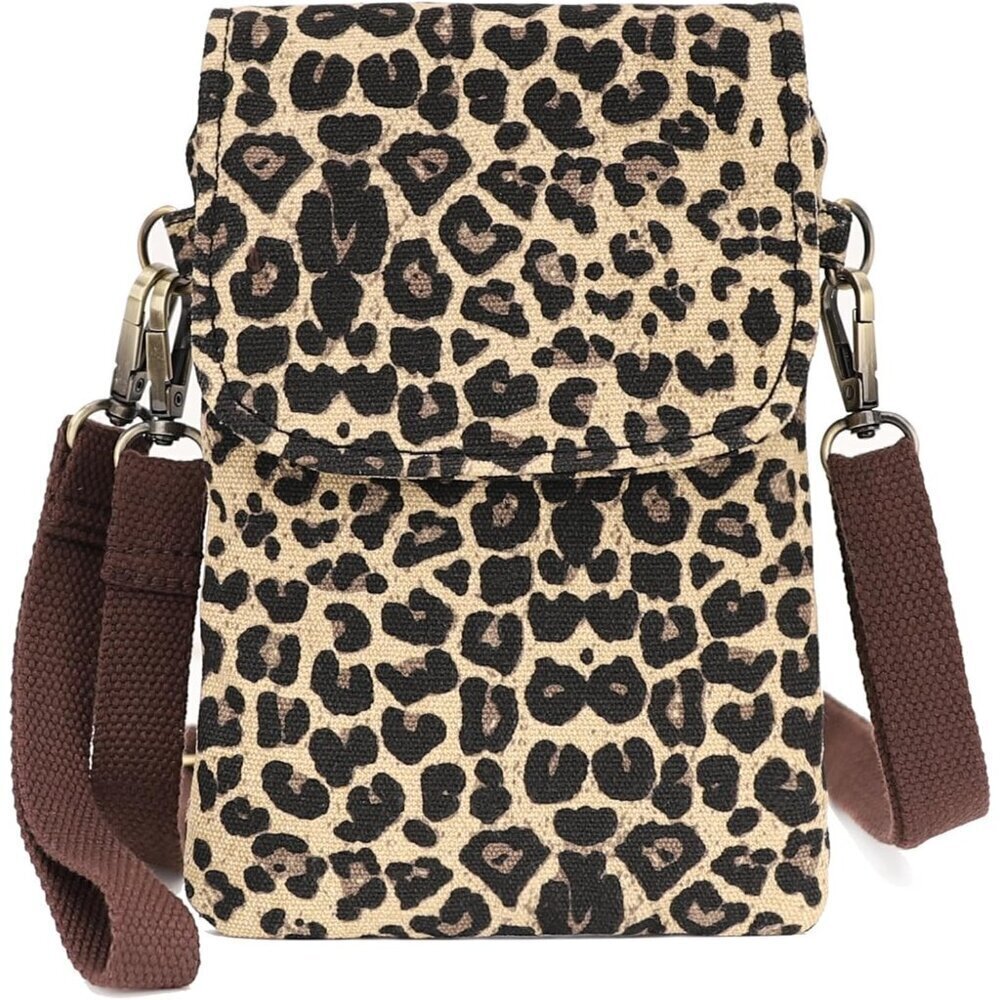Women's Brown Leopard Vintage Embroidered Cute Mini Cross Body Bag Small Handbag